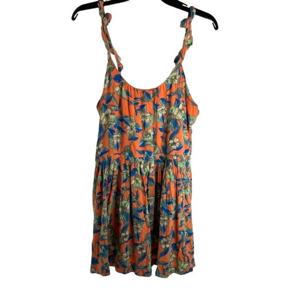 Free People Dear You Orange Floral Mini Halter Backless Dress Tunic Top Sz MD - Picture 1 of 9